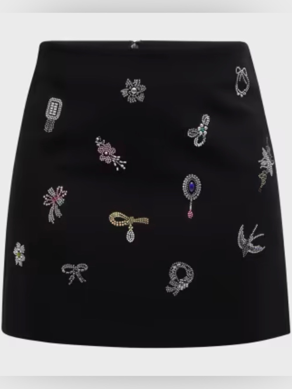 BNWT Cinq a Sept Doris Heatset Brooches Embellished Rhinestone Mini Skirt sz 4